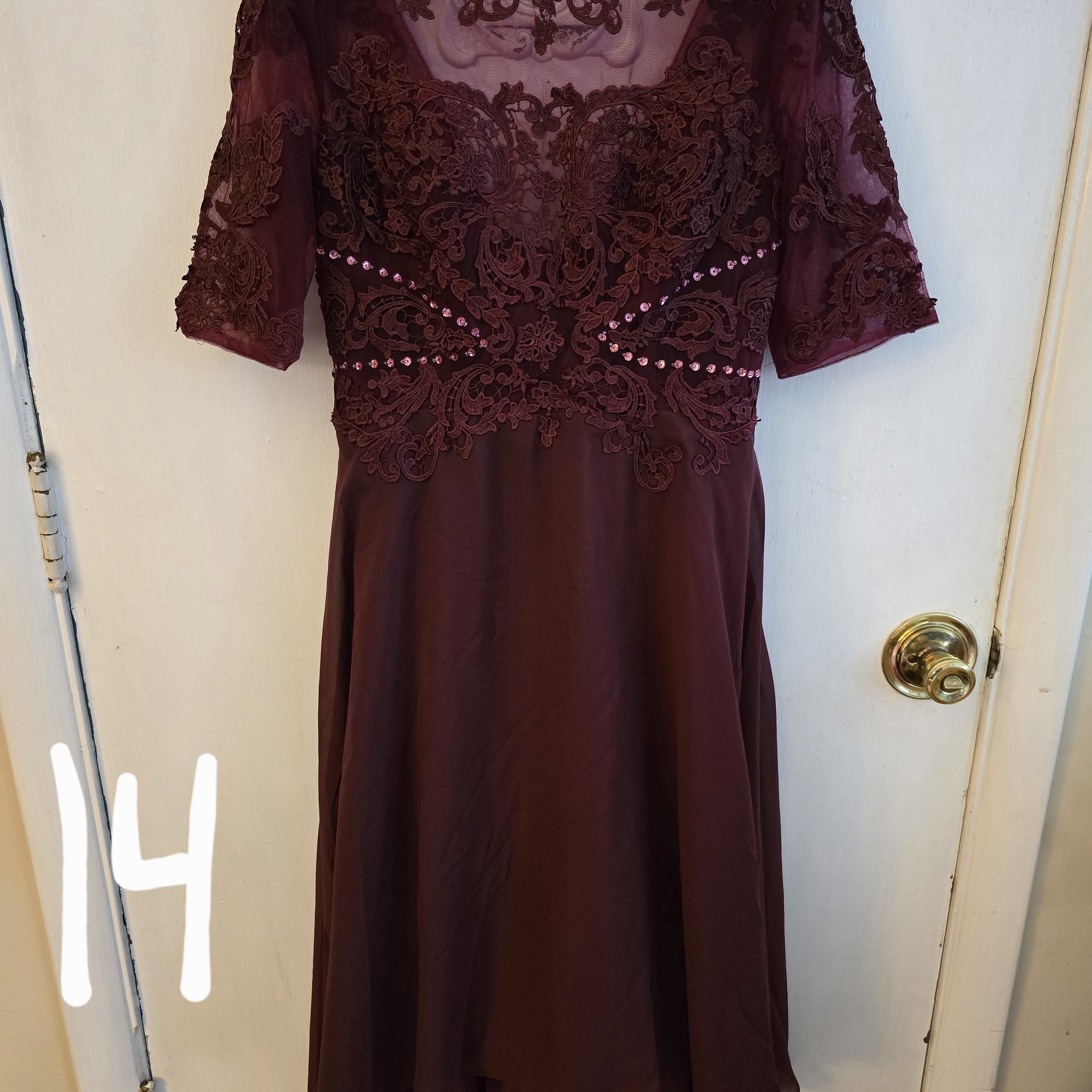 Burgundy Lace Dress Size 14 Elegant Formal Wedding Guest Dress
